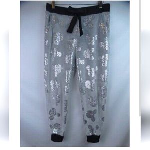 Disney Mickey Mouse Jogger Pants Womens Small Silver Fleece Lounge Pants